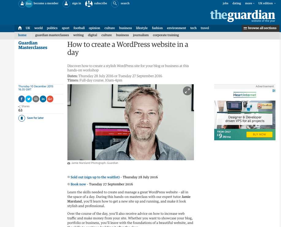 Running a WordPress masterclass for the The Guardian – new September date confirmed