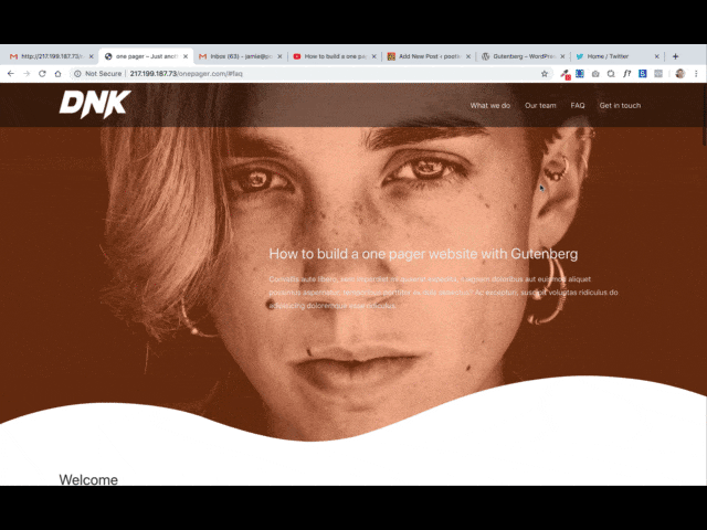 one page website built with gutenberg