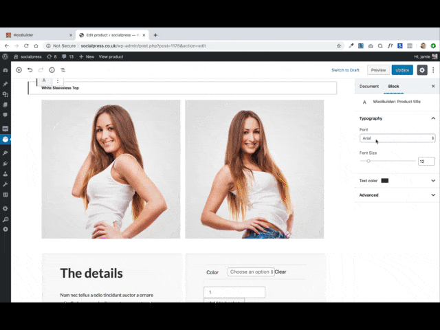 WooBuilder 31 edit woocommerce product fonts
