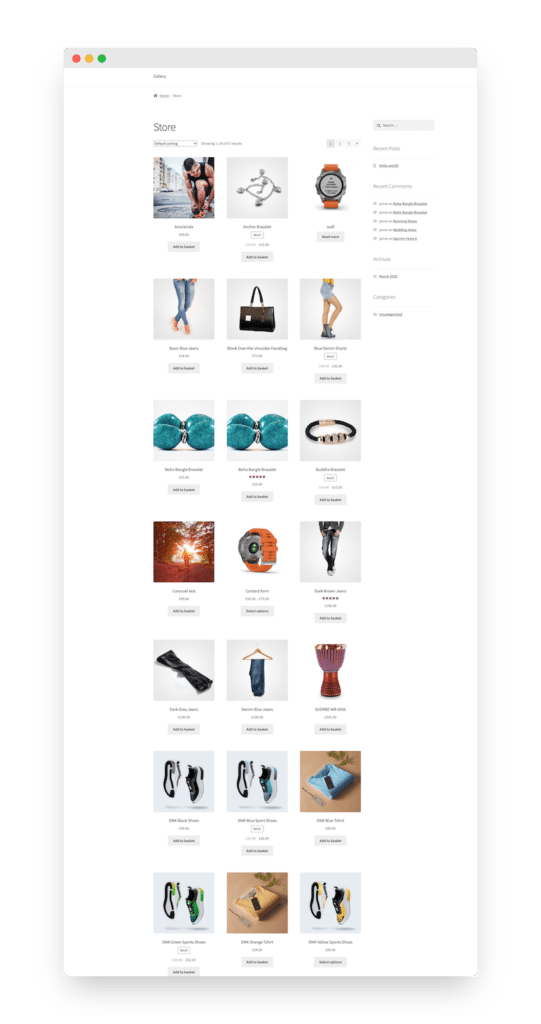 before woocommerce shop page has been customized