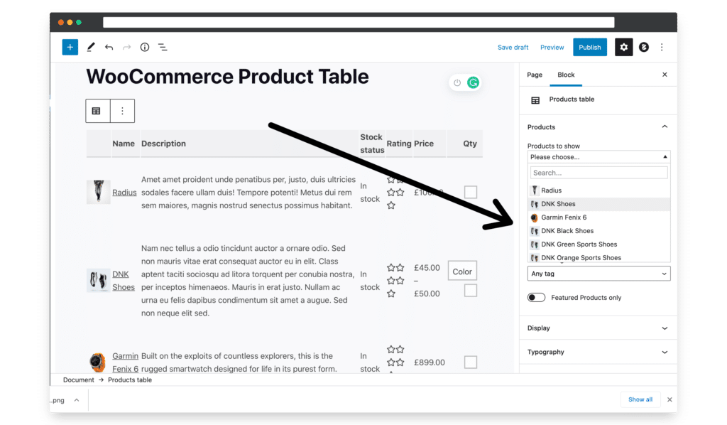 WooCommerce Product Table - how to easily list your products using the Product Table Block and the WordPress Block Editor, Gutenberg 1