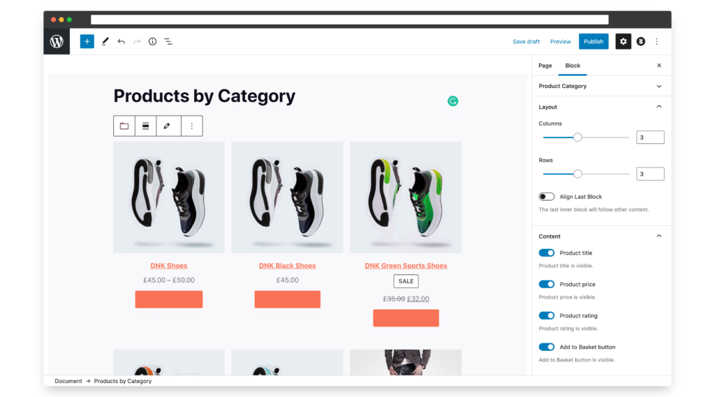 woocommerce products by category block