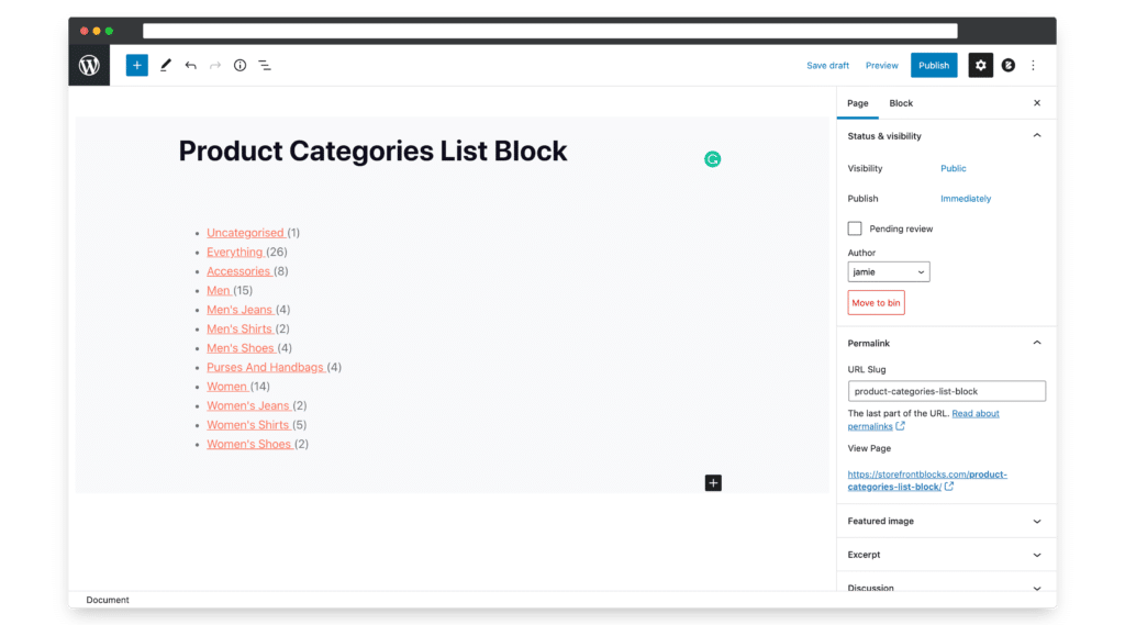 product categories list block for woocommerce