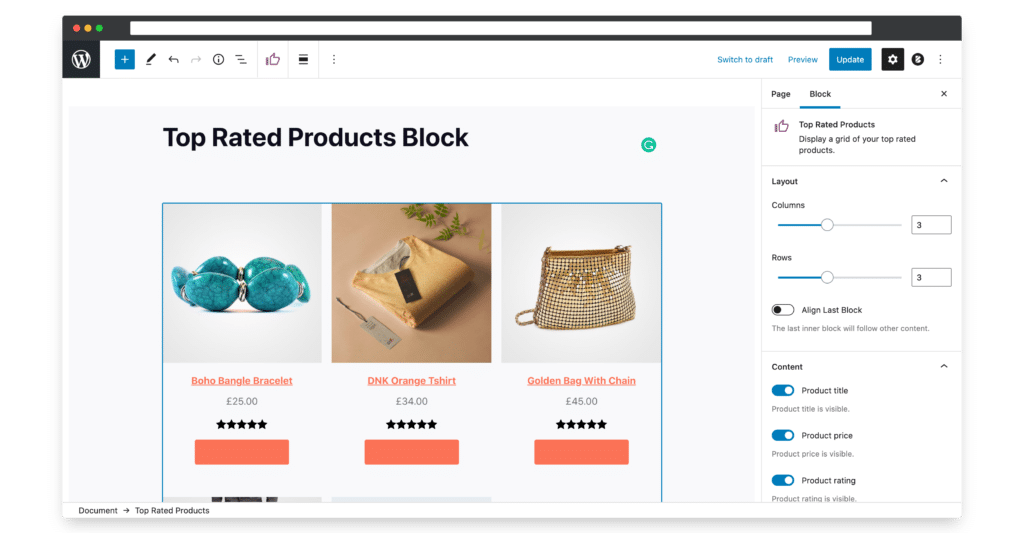 top rated products block