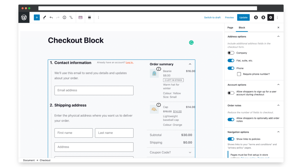 woocommerce checkout block