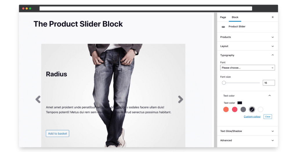 the product slider blocck