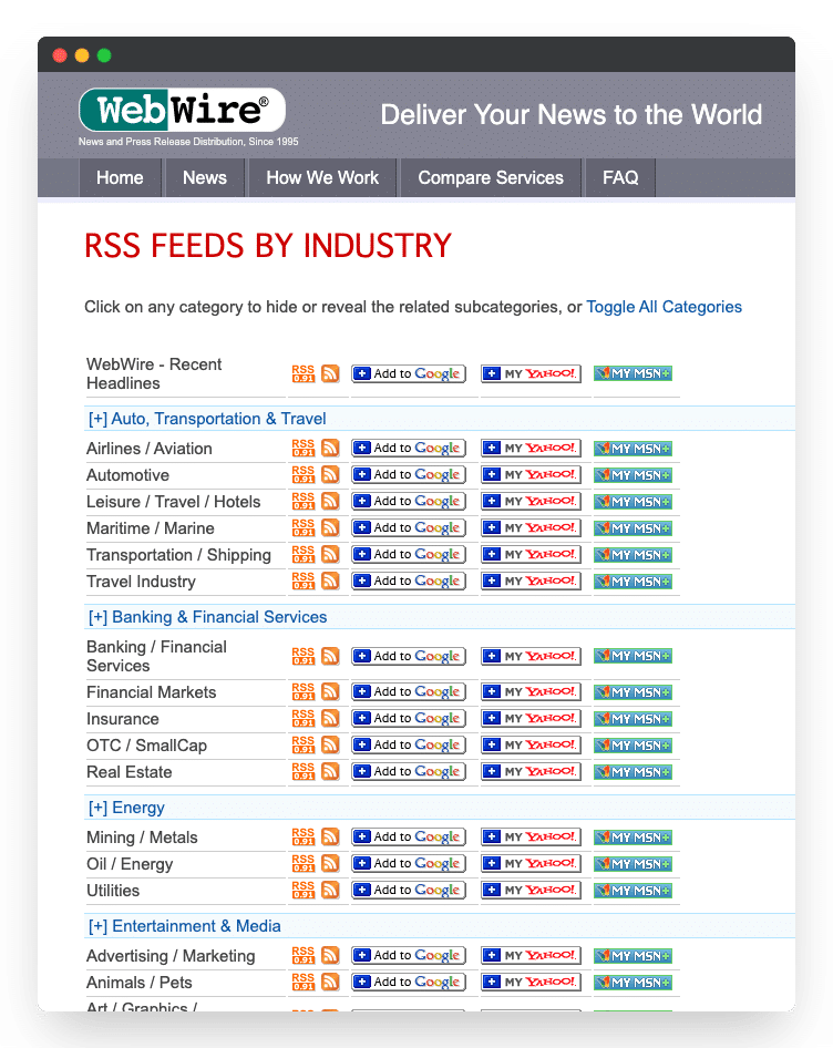 RSS feeds by Industry