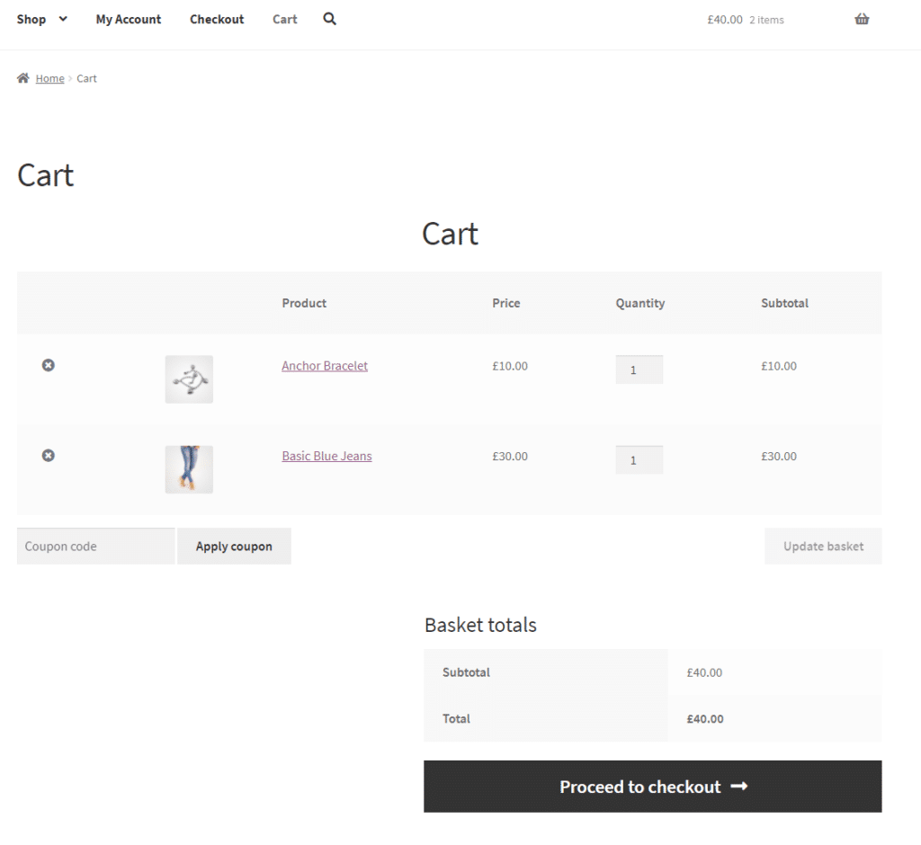 WooCommerce cart page