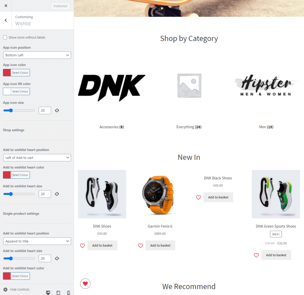 Wishlist customisation settings in WordPress
