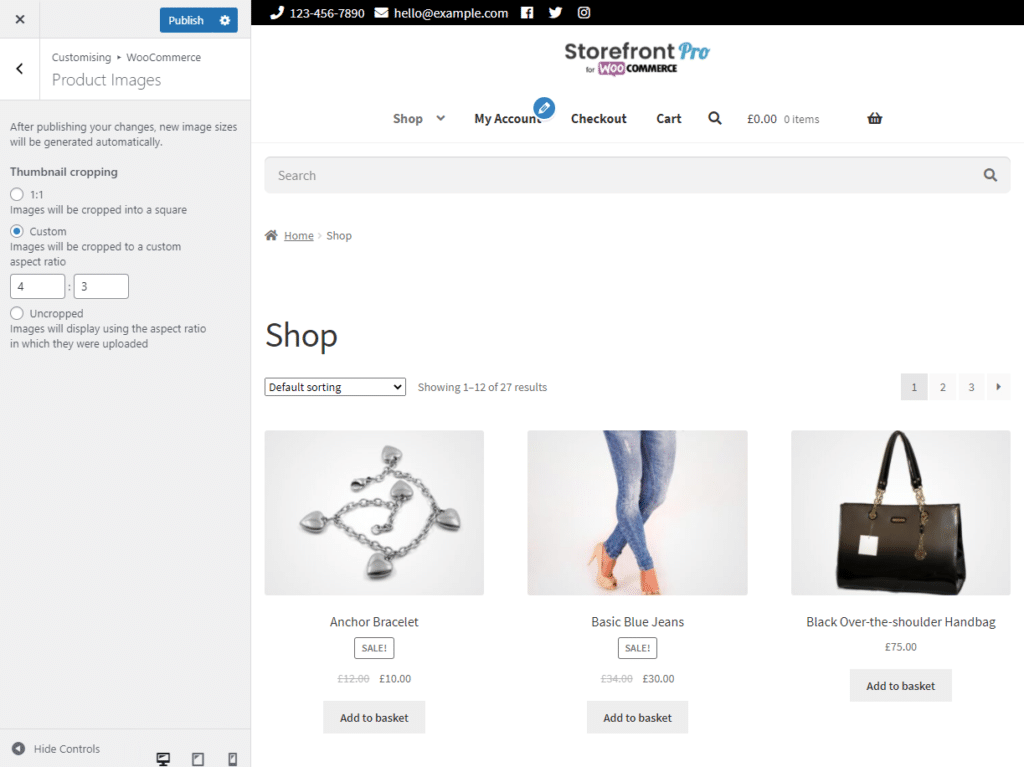 Product images in the WooCommerce Customiser
