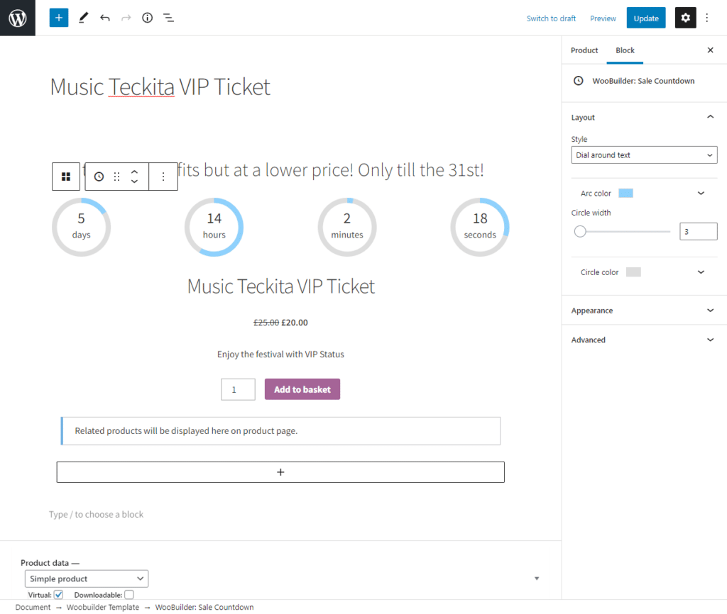 Sale countdown timer