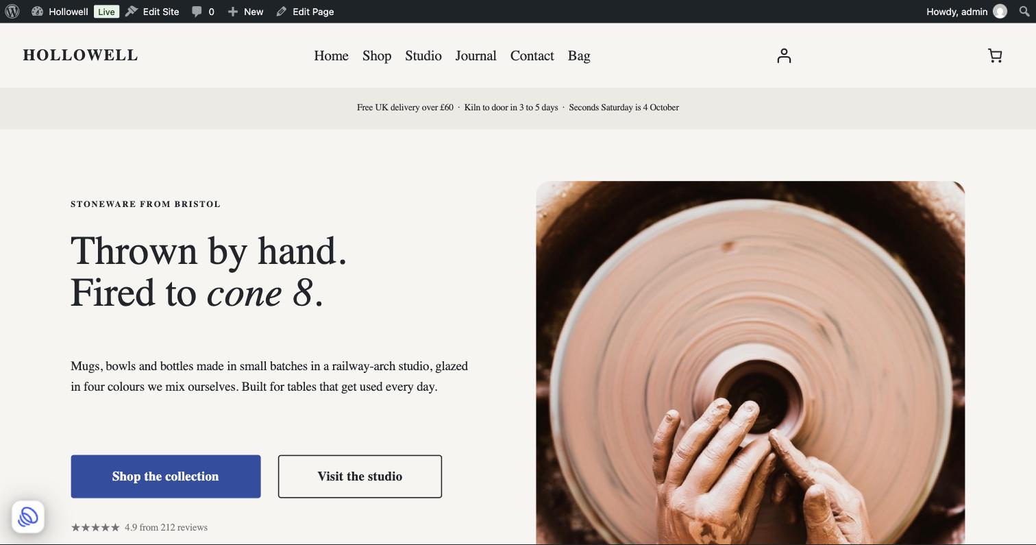 The Hollowell home page — the demo shop these eight features are built on
